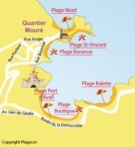 Mapa de las playas en Collioure