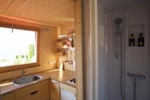 Shower & Kitchen of the Tiny House